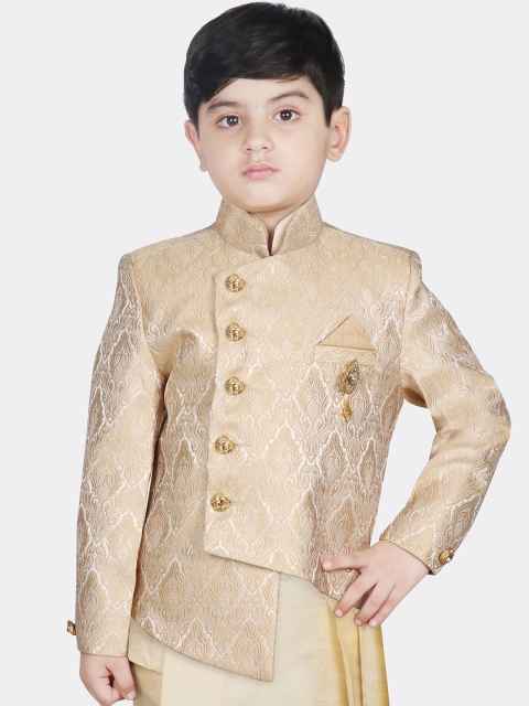 

SG YUVRAJ Boys Golden Self-Design Bandhgala Blazer, Gold