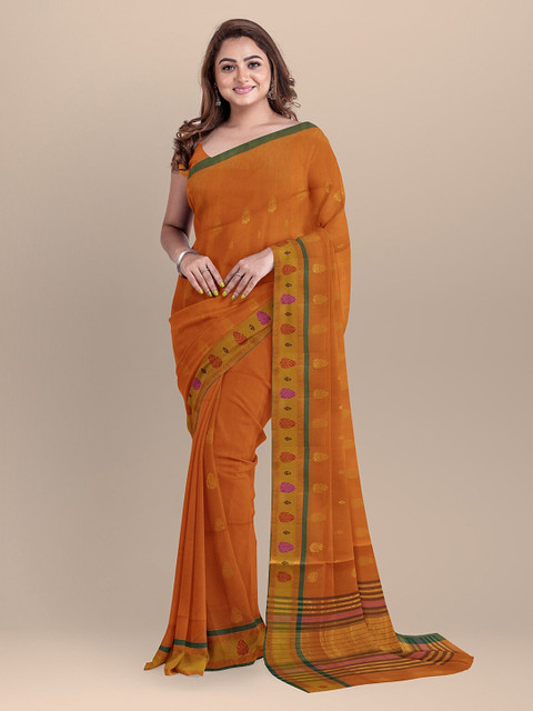 

APCO Orange & Green Pure Cotton Venkatgiri Printed Saree