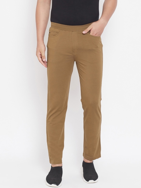 Okane Men Tan-Brown Solid Track Pants