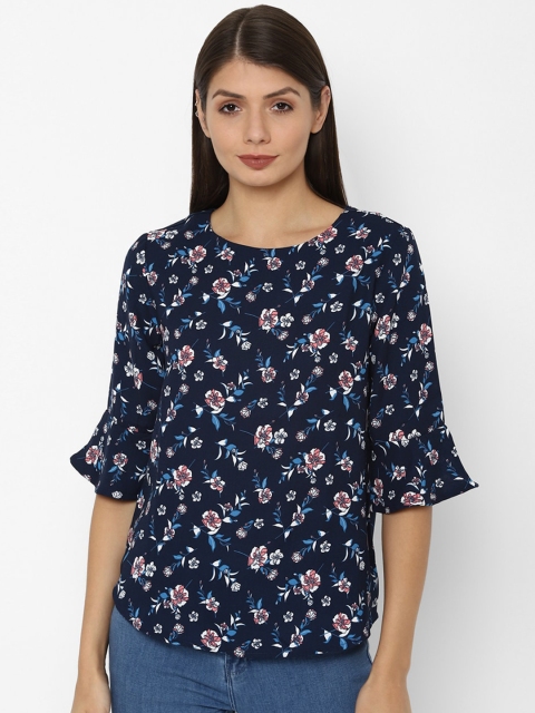 

Allen Solly Woman Navy Blue Floral Printed Flared Sleeves Regular Top