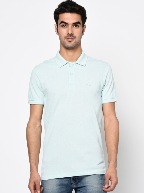 

Octave Men Blue Solid Polo Collar Cotton T-shirt