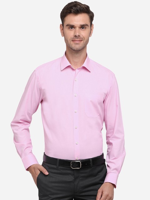 

JADE BLUE Men Pink Regular Fit Solid Pure Cotton Formal Shirt