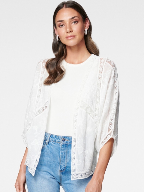 

Forever New Women White Self Design Open Front Shrug