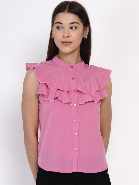 

Texco Pink Mandarin Collar Shirt Style Top