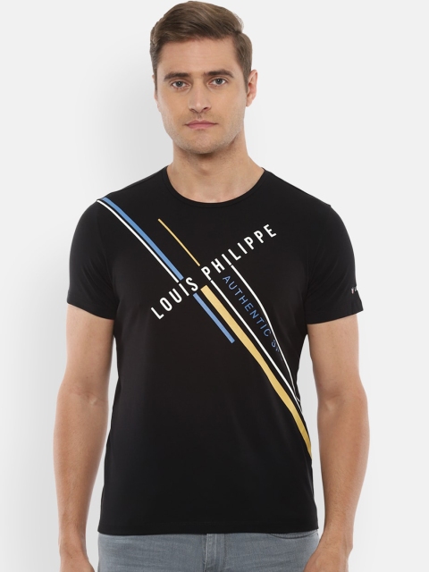 

Louis Philippe Sport Men Black Printed Round Neck Pure Cotton T-shirt
