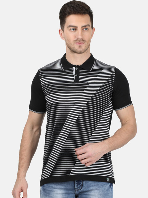 

Monte Carlo Men Black Striped Polo Collar T-shirt