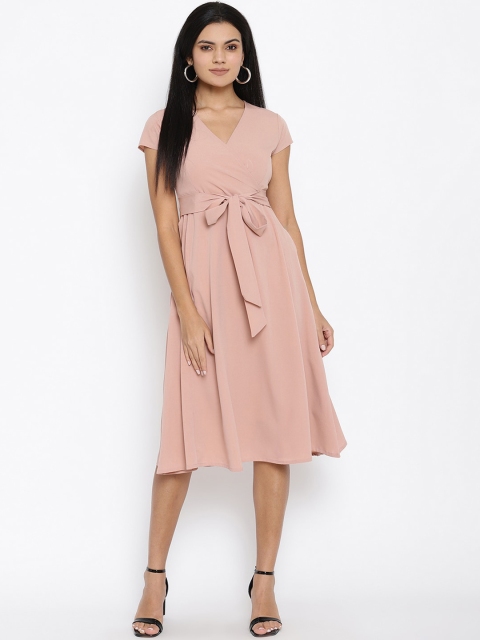 

THREAD MUSTER Women Pink Solid Wrap Dress
