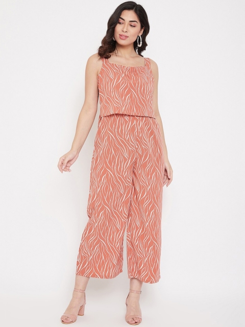 

Ruhaans Women Rust Orange & White Printed Basic Jumpsuit