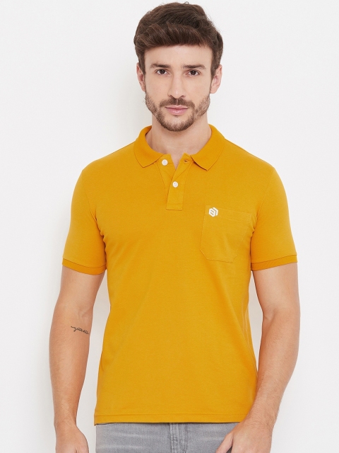 

Bishop Cotton Men Mustard Yellow Solid Polo Collar T-shirt