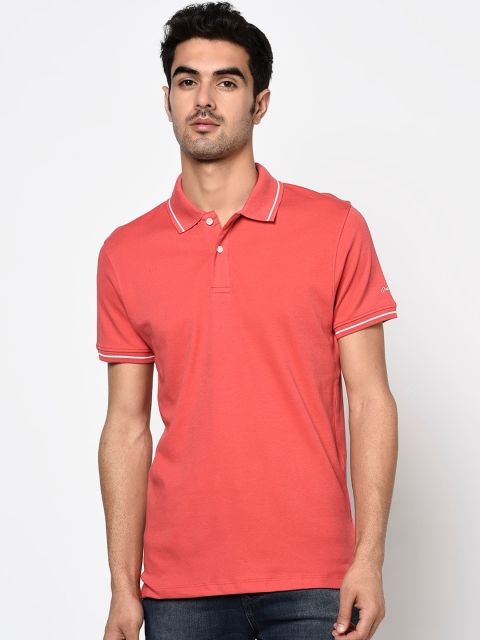 

Octave Men Coral Solid Polo Collar T-shirt