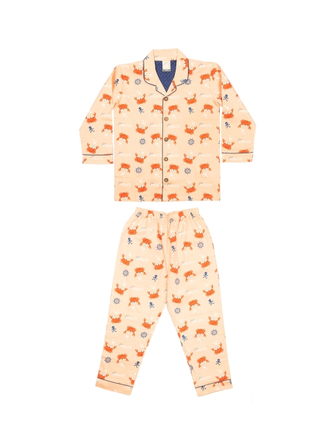 

CASA DE NEE NEE Unisex Kids Peach-Coloured & Orange Printed Cotton Night suit