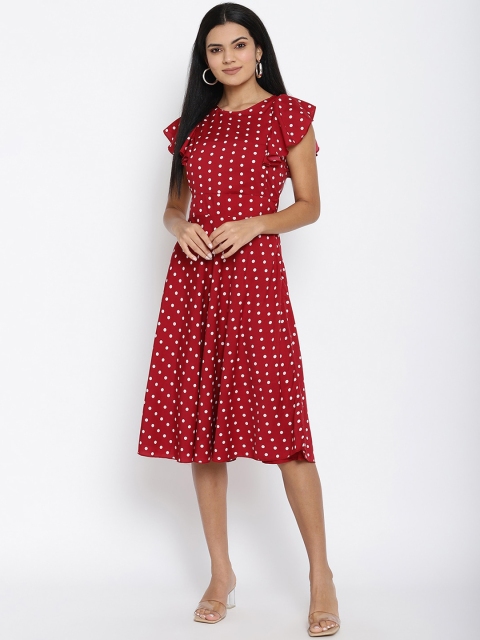

THREAD MUSTER Women Maroon Printed Fit and Flare Dress
