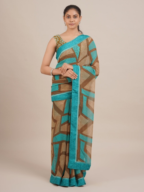 

Pothys Green & Brown Poly Chiffon Printed Saree