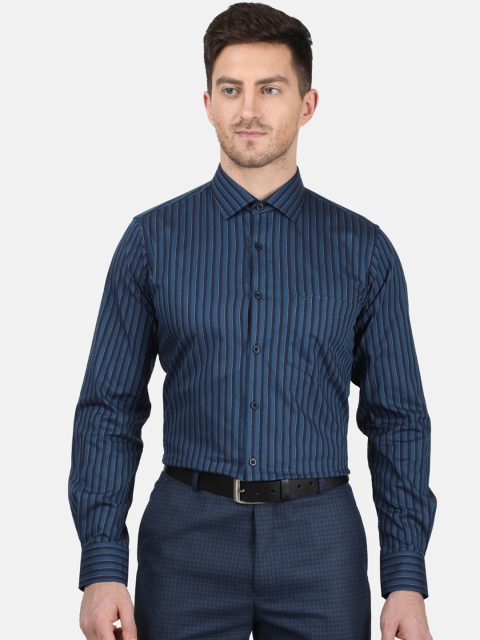

Monte Carlo Men Navy Blue Regular Fit Striped Cotton Formal Shirt