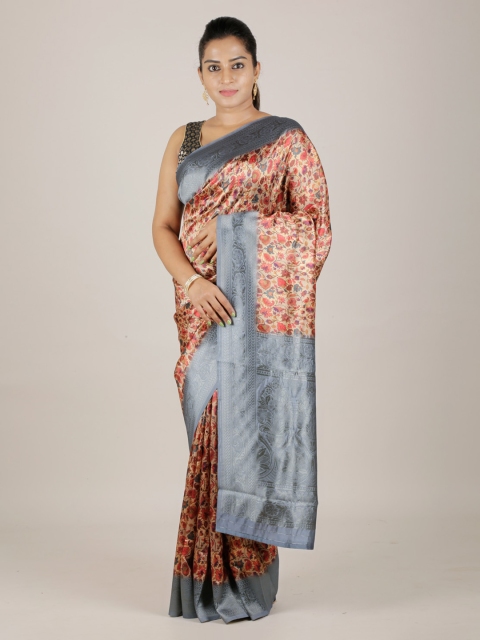 

Pothys Yellow & Grey Jute Silk Printed Saree