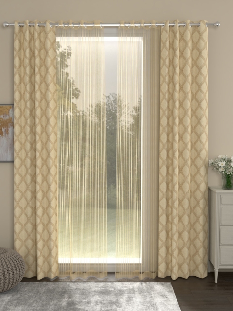 

ROSARA HOME Beige & Gold-Toned Set of 4 Jacquard Long Door Curtains