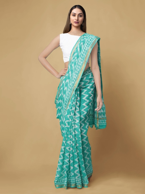 

Unnati Silks Green & White Pure Cotton Checked Kota Saree