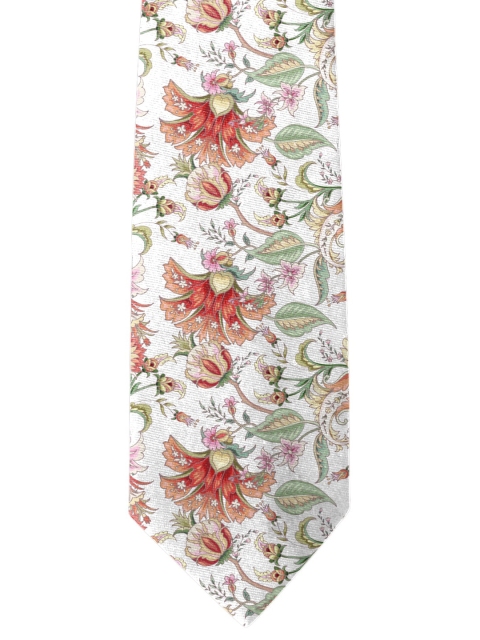 

Blacksmith Beige & Green Floral Printed Broad Tie