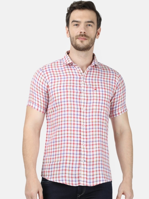 

Monte Carlo Men Red & White Regular Fit Checked Linen Casual Shirt
