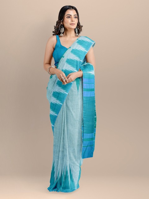 

BharatSthali Blue Pure Cotton Printed Sambalpuri Saree