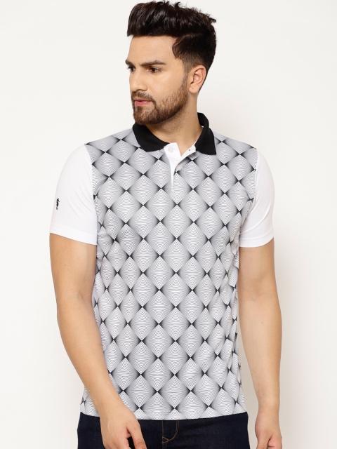 EPPE Men White & Black Printed Polo Collar T-shirt