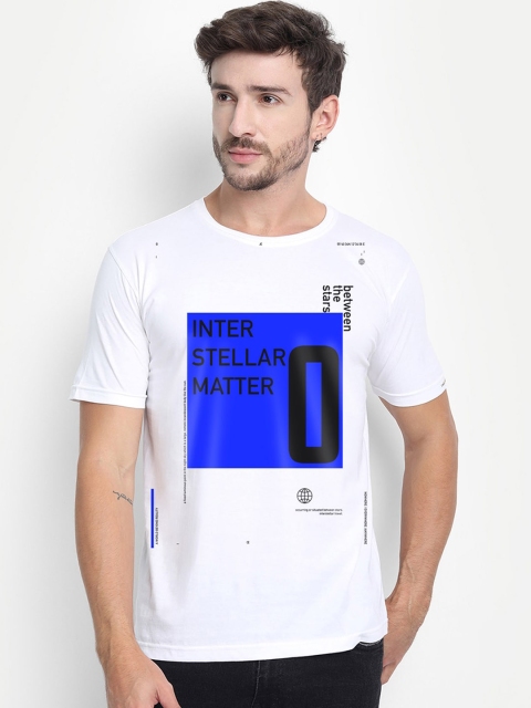 

THREADCURRY Men White Printed Round Neck T-shirt