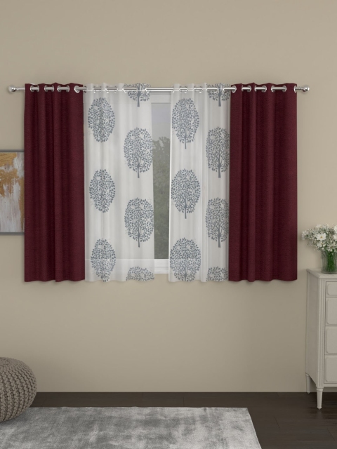 

ROSARA HOME Set Of 4 Maroon & Grey Window Curtains