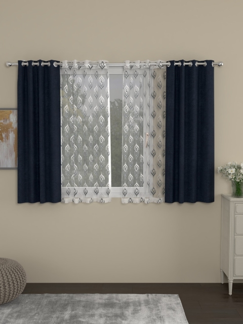 

ROSARA HOME Navy Blue & Grey Set of 4 Window Curtains