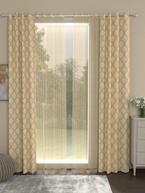 

ROSARA HOME Beige & Gold-Toned Set of 4 Jacquard Regular & Sheer Door Curtains