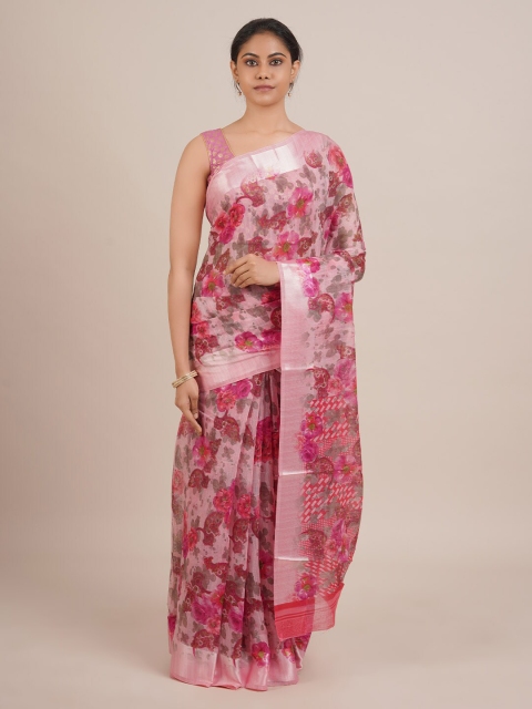 

Pothys Pink Printed Linen Blend Saree