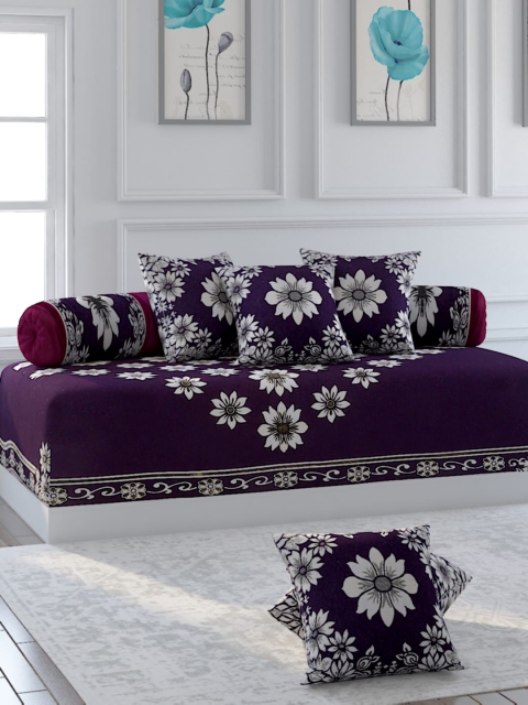 

Bromwick Set Of 8 Purple & Green Printed Diwan Set