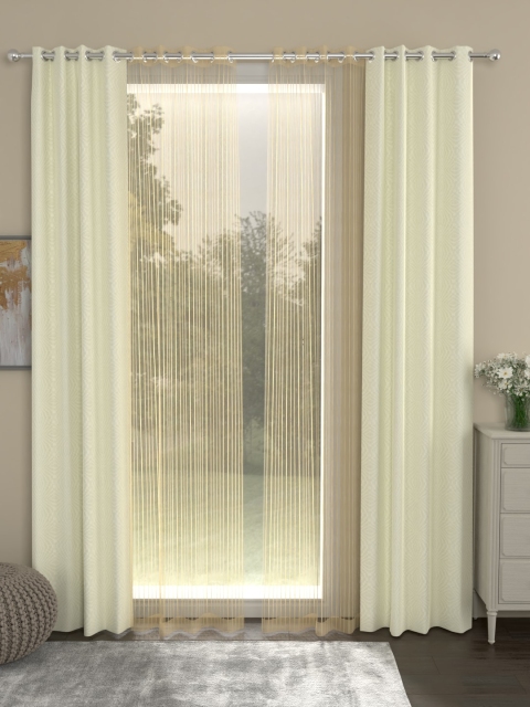 ROSARA HOME Cream-Coloured & Gold-Toned Set of 4 Door Curtains