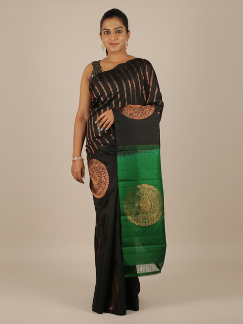 

Pothys Black & Gold-Toned Pure Silk Woven Design Kanjeevaram Saree