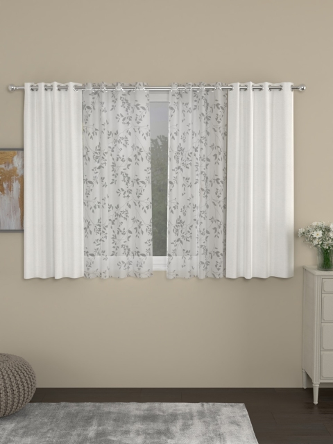 

ROSARA HOME White & Grey Set of 4 Window Curtains