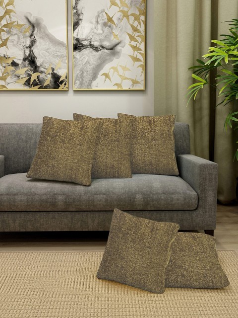 

KLOTTHE Set of 5 Brown & Green Self Design Square Cushion Covers