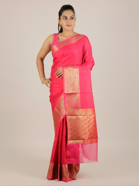 

Pothys Pink Solid Cotton Blend Saree