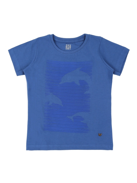Ed-a-Mamma Boys Blue Printed Round Neck Cotton Pure Cotton T-shirt