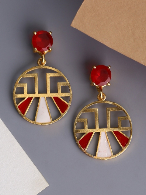 

Shoshaa Gold-Toned & Red Circular Drop Earrings
