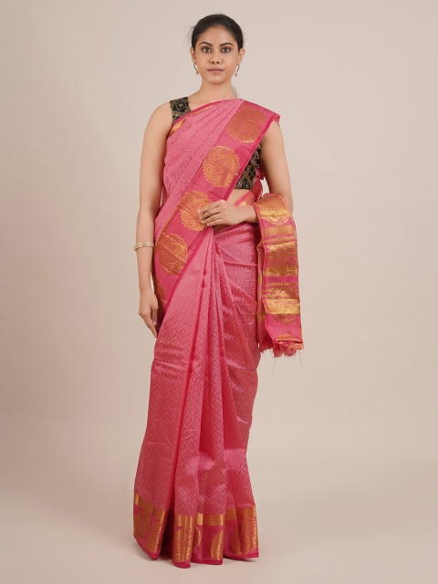 

Pothys Pink & Gold-Toned Jute Silk Woven Design Saree