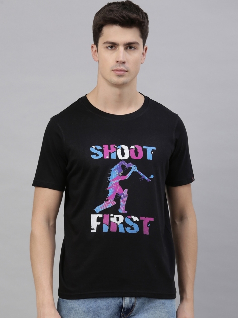 

Bushirt Men Black & Pink Printed Round Neck Cotton T-shirt
