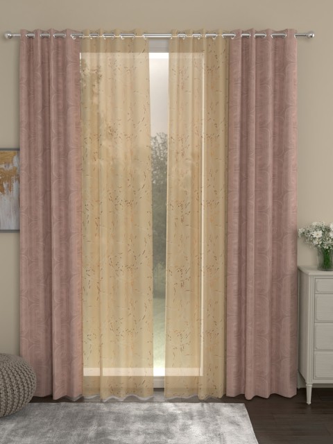 

ROSARA HOME Nude-Coloured & Beige Jacquard Set of 4 Door Curtains