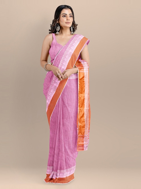 

BharatSthali Pink & Orange Silk Cotton Woven Design Maheshwari Saree