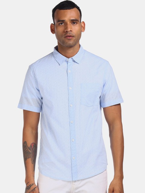

Ruggers Men Blue Regular Fit Self Design Casual Shirt