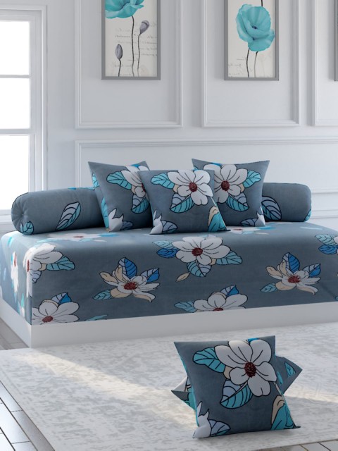 

Bromwick Set Of 8 Grey & White Printed Bedsheet With Bolster & Cushion Covers