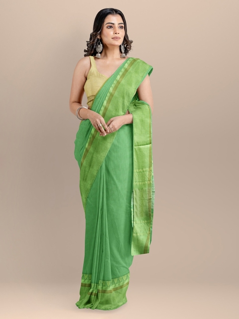 

BharatSthali Green Pure Cotton Solid Maheshwari Saree