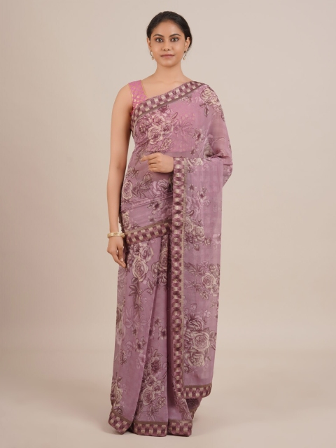 

Pothys Lavender Printed Poly Chiffon Saree