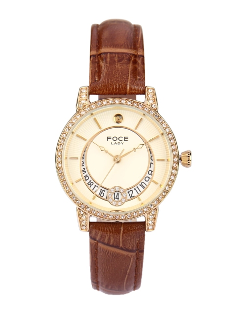 

FOCE Women Cream-Coloured Embellished Dial & Leather Straps Analogue Watch FWWA20GGL-CREAM
