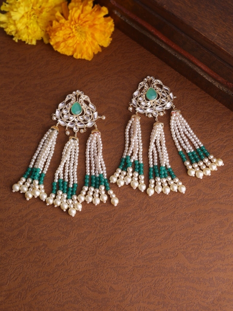 

Shoshaa Off-White & Gold-Plated Kundan Contemporary Drop Earrings
