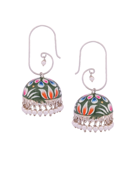 

Shoshaa Silver-Plated & Green Contemporary Jhumkas