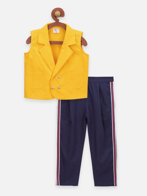 

LilPicks Girls Yellow & Navy Blue Solid Top with Trousers